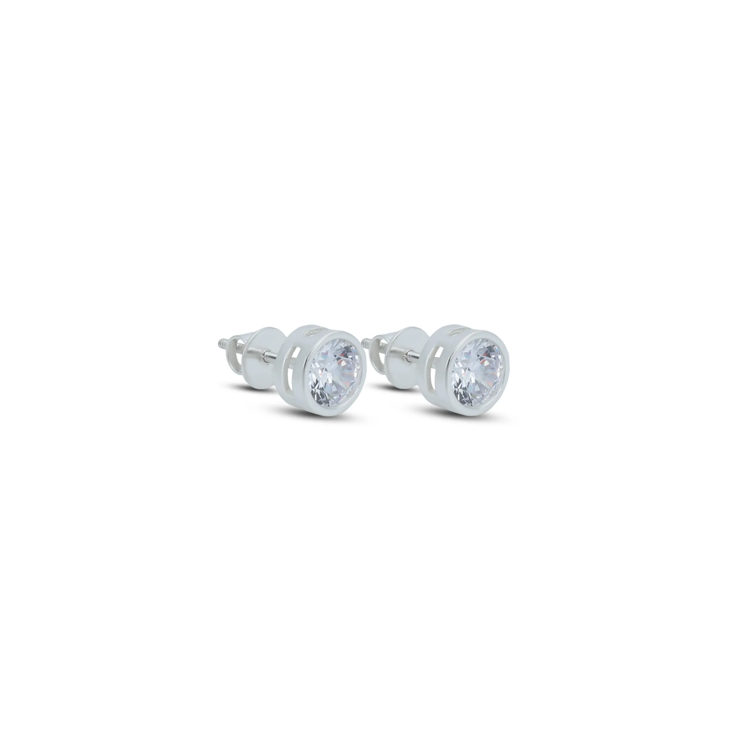 Round White Stone Silver Earrings