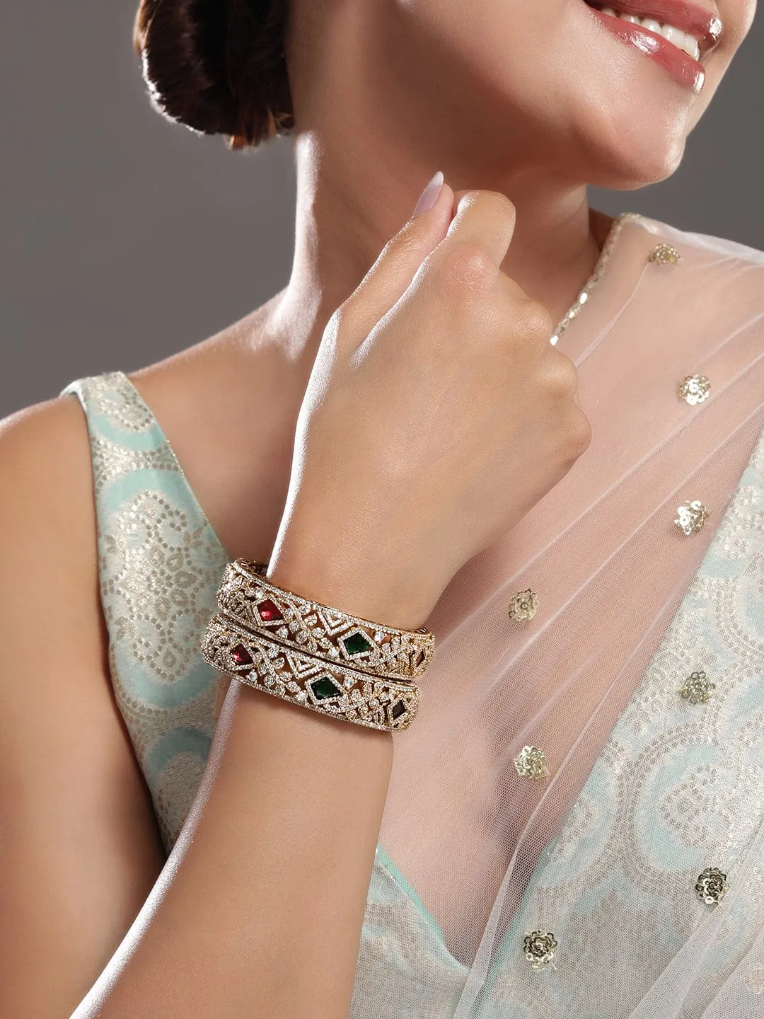 Rubans Pack Of 2 22KGold-Plated AD-Studded Traditional Bangles