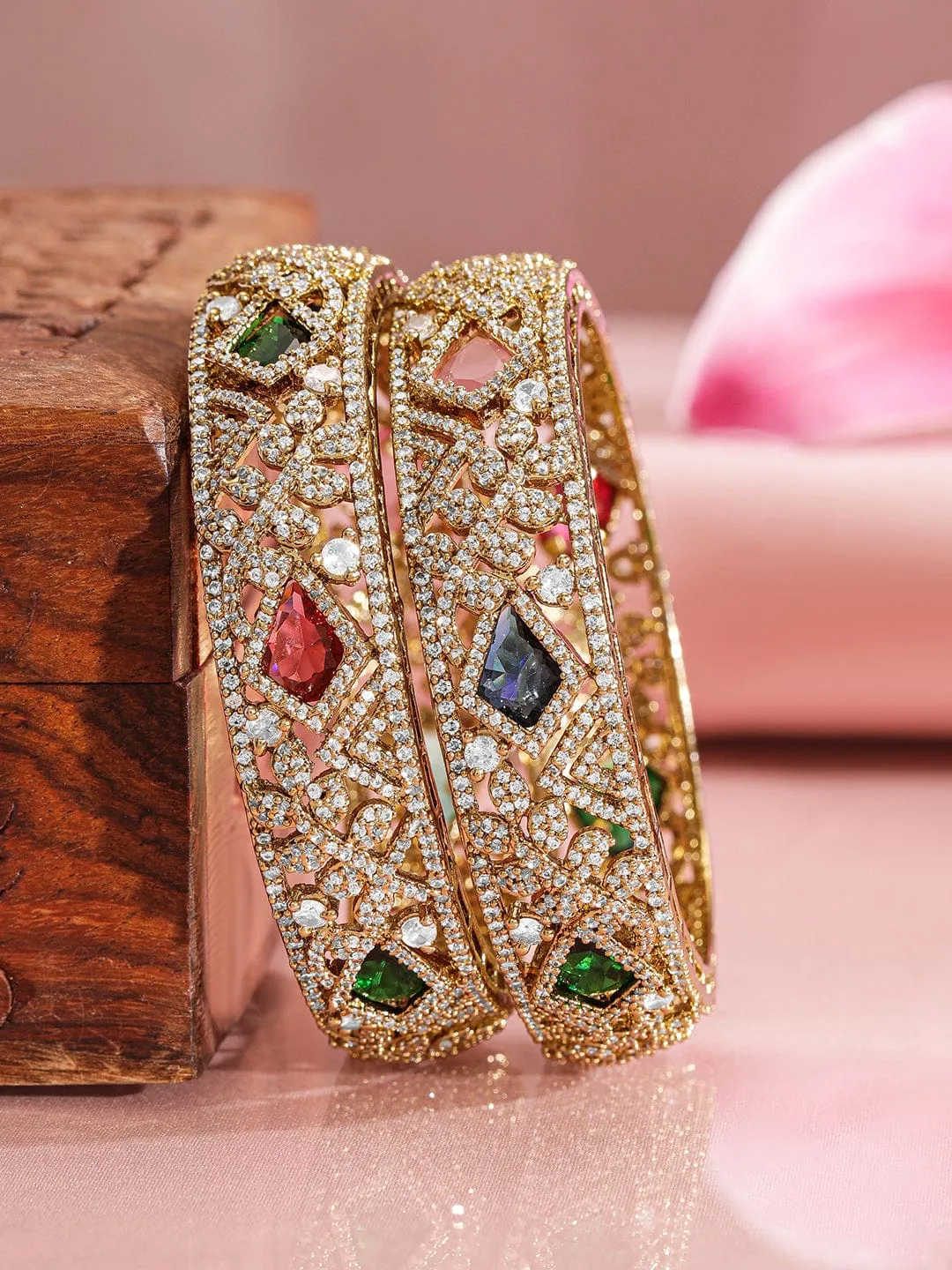 Rubans Pack Of 2 22KGold-Plated AD-Studded Traditional Bangles