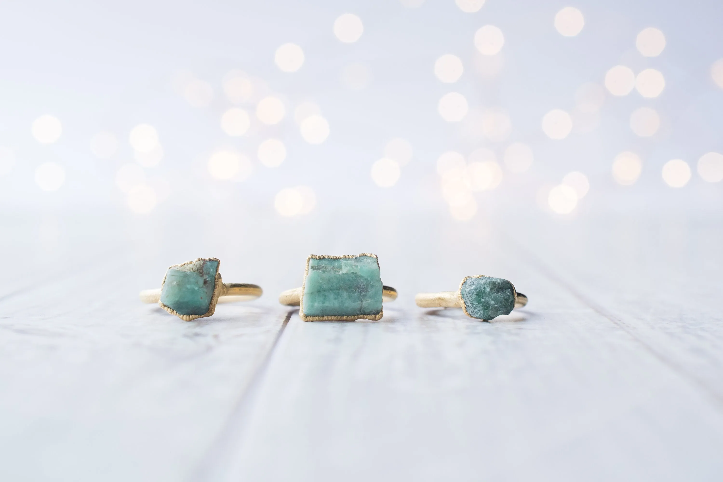 SALE Gold Emerald ring | Rough emerald ring
