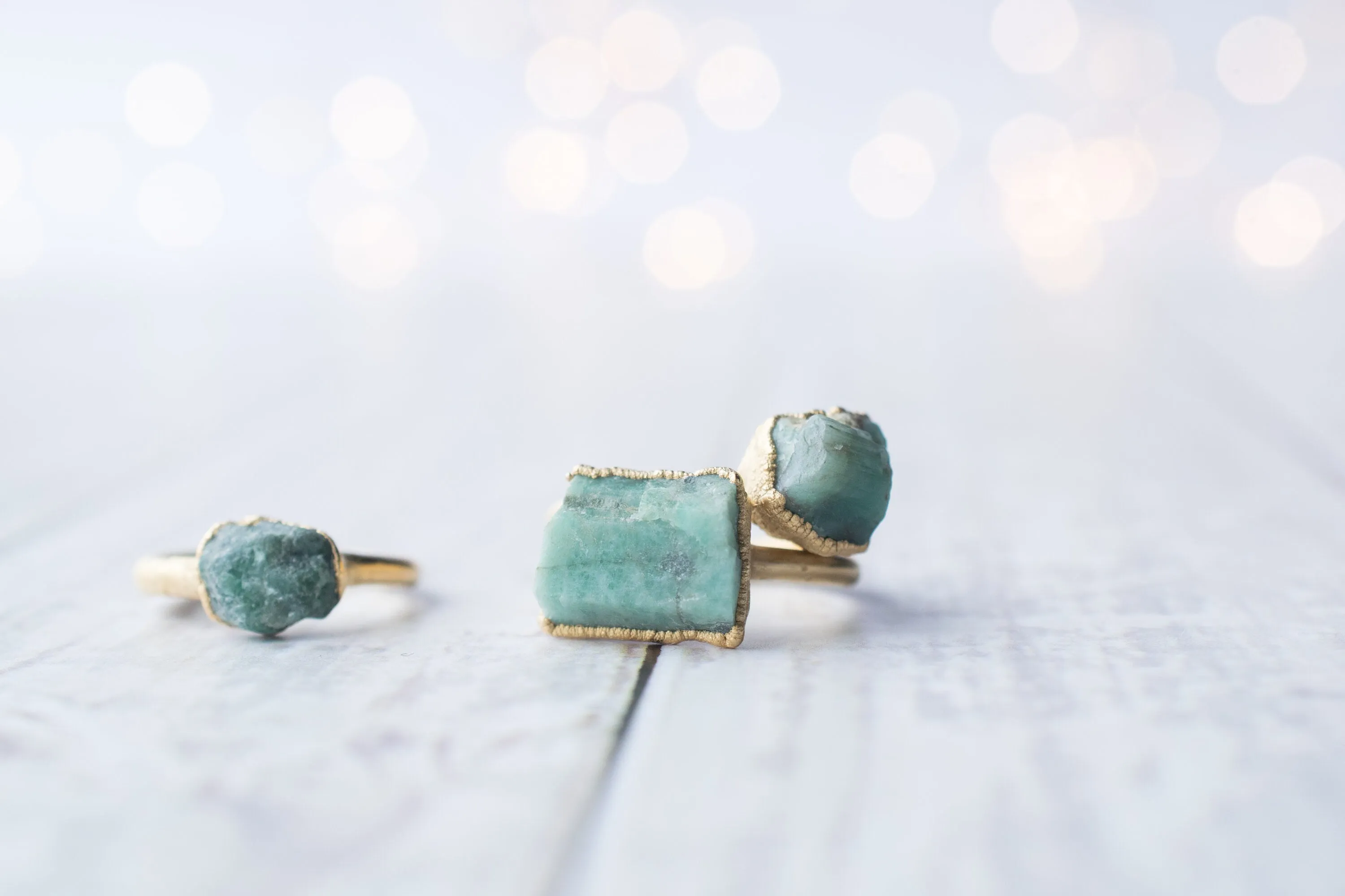 SALE Gold Emerald ring | Rough emerald ring