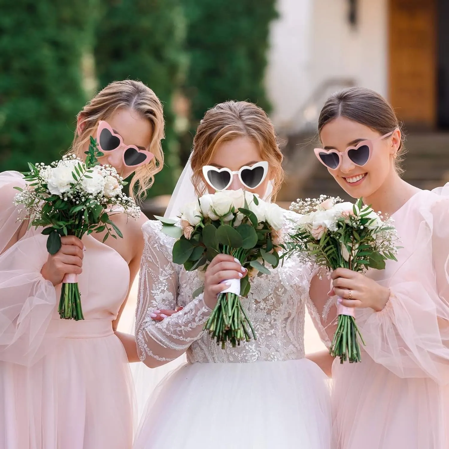 Satin Bridesmaid Scrunchies Bachelorette Hair Ties Set of 6 sunglasses Bridal Shower No Damage Hairties ideas Gift for Wedding Party Favors Bridesmaid Proposal Gifts (White&Sage Green)