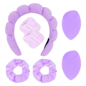 Semato 7pcs Spa Set with Velvet Scrunchies, Makeup Sponge, Bubble Headband and Wristband Beauty Gifts for Women and Girls (purple)