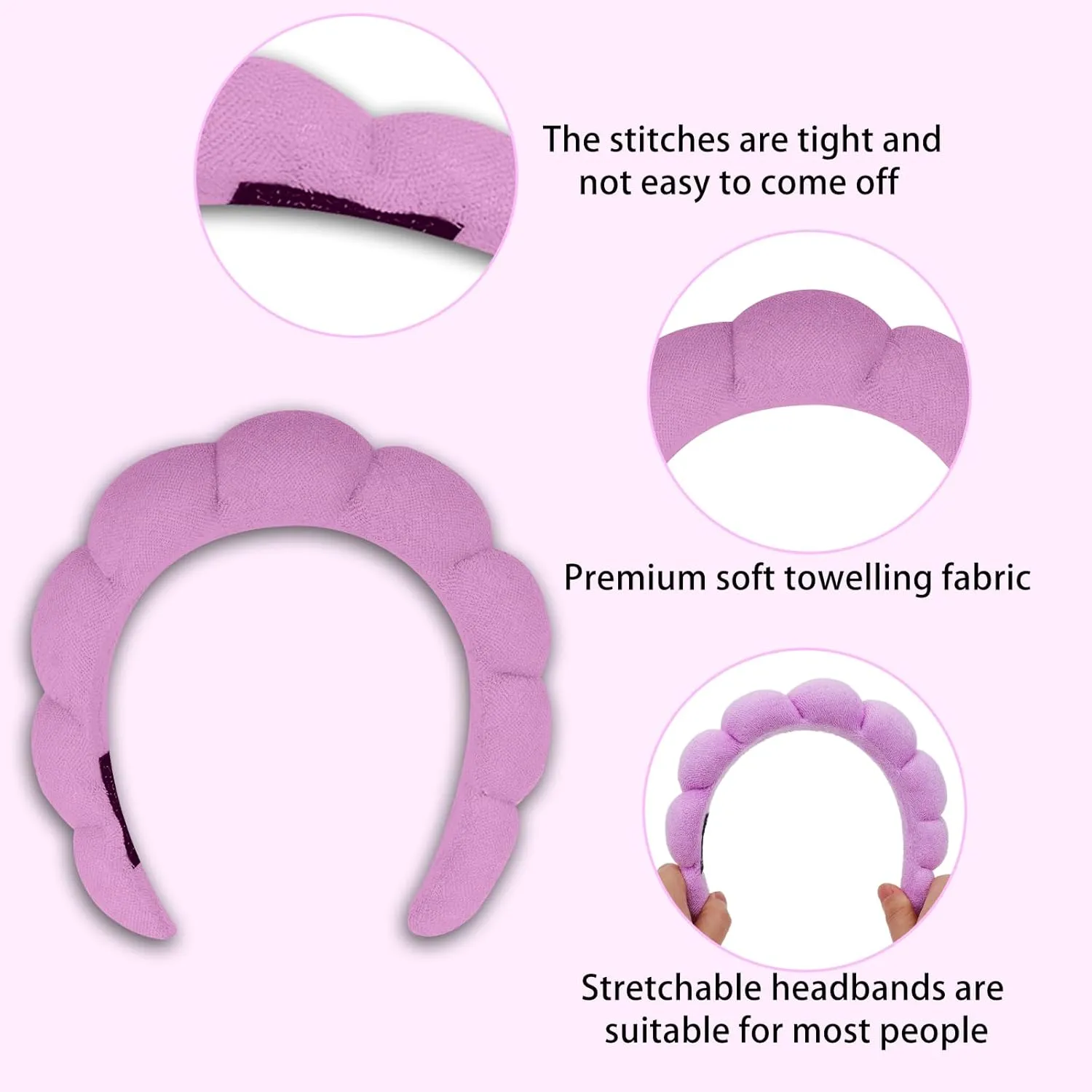 Semato 7pcs Spa Set with Velvet Scrunchies, Makeup Sponge, Bubble Headband and Wristband Beauty Gifts for Women and Girls (purple)