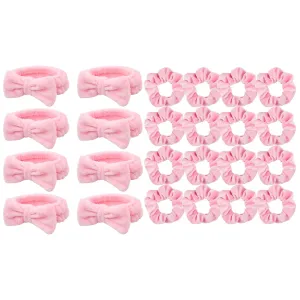 Semato 8Pcs Pink Bow Spa Headband for Washing Face and 16 Pcs Pink scrunchie