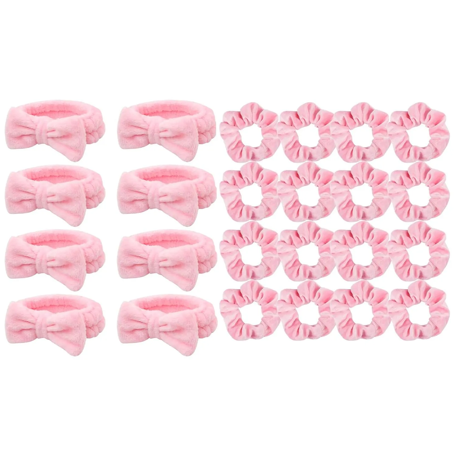 Semato 8Pcs Pink Bow Spa Headband for Washing Face and 16 Pcs Pink scrunchie