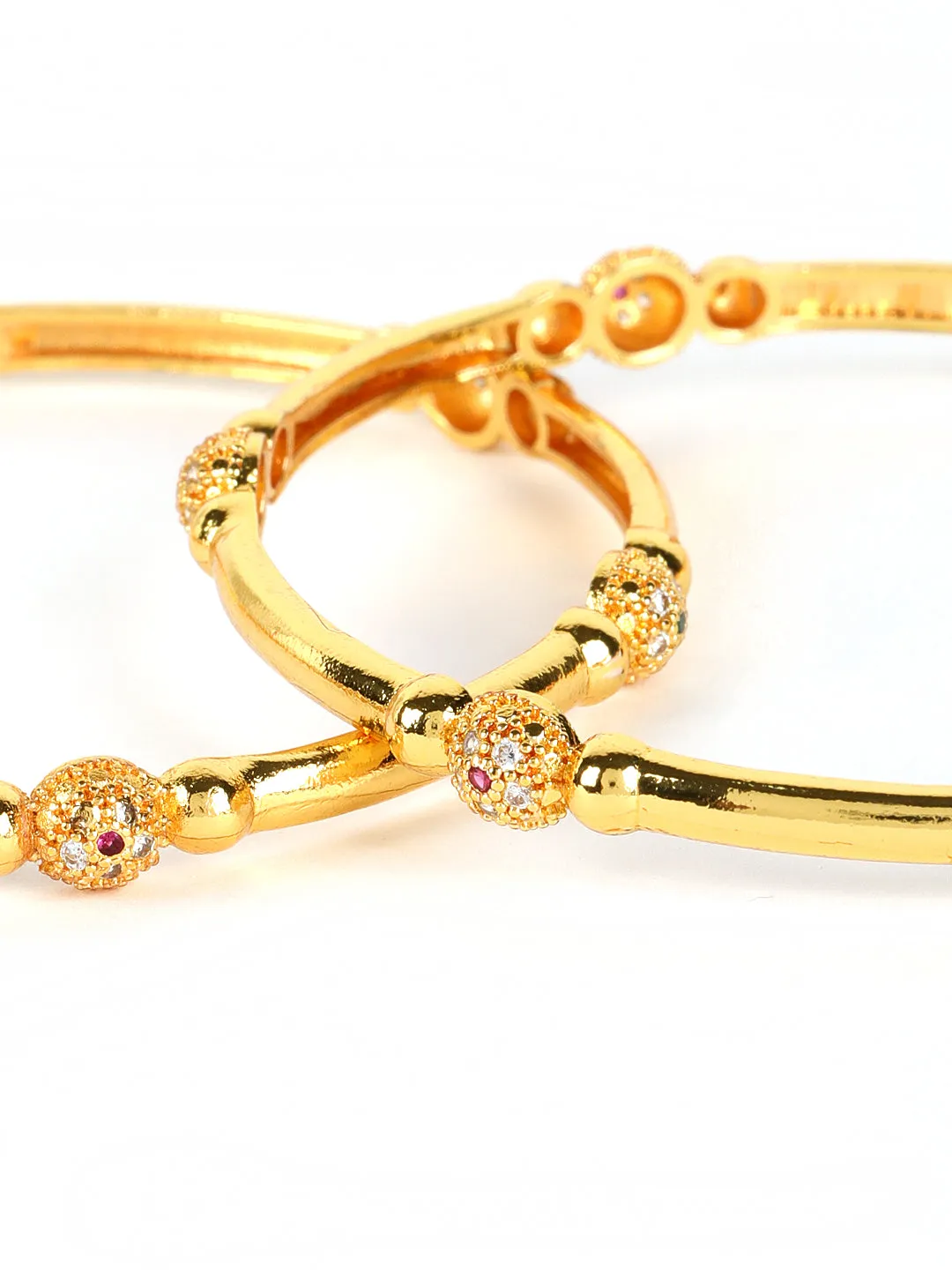 Set Of 2 Gold-Toned Beaded Designed Traditional Set Bangles