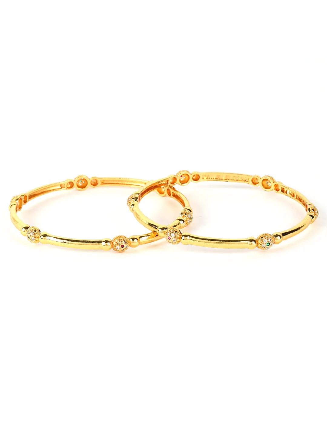 Set Of 2 Gold-Toned Beaded Designed Traditional Set Bangles
