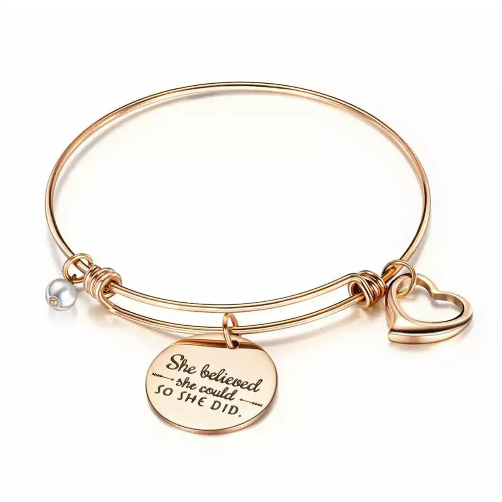 She Believed Inspirational Bangle - Rose Gold