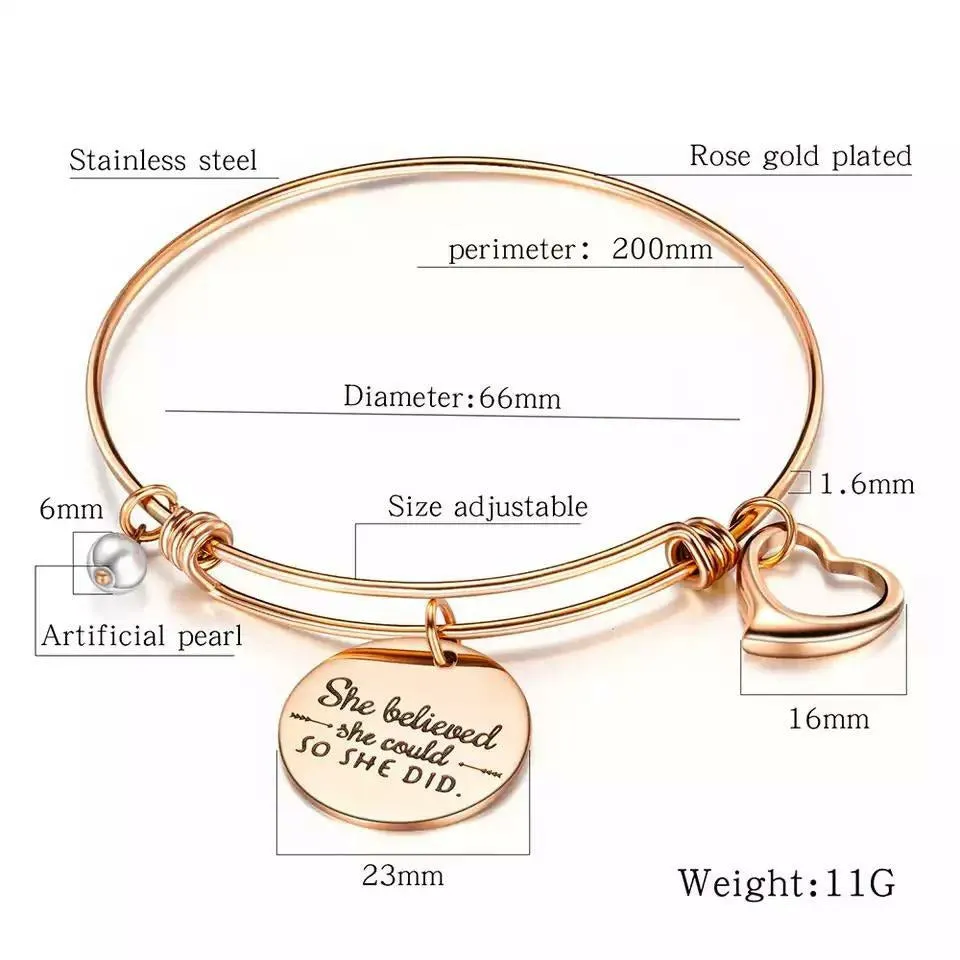She Believed Inspirational Bangle - Rose Gold
