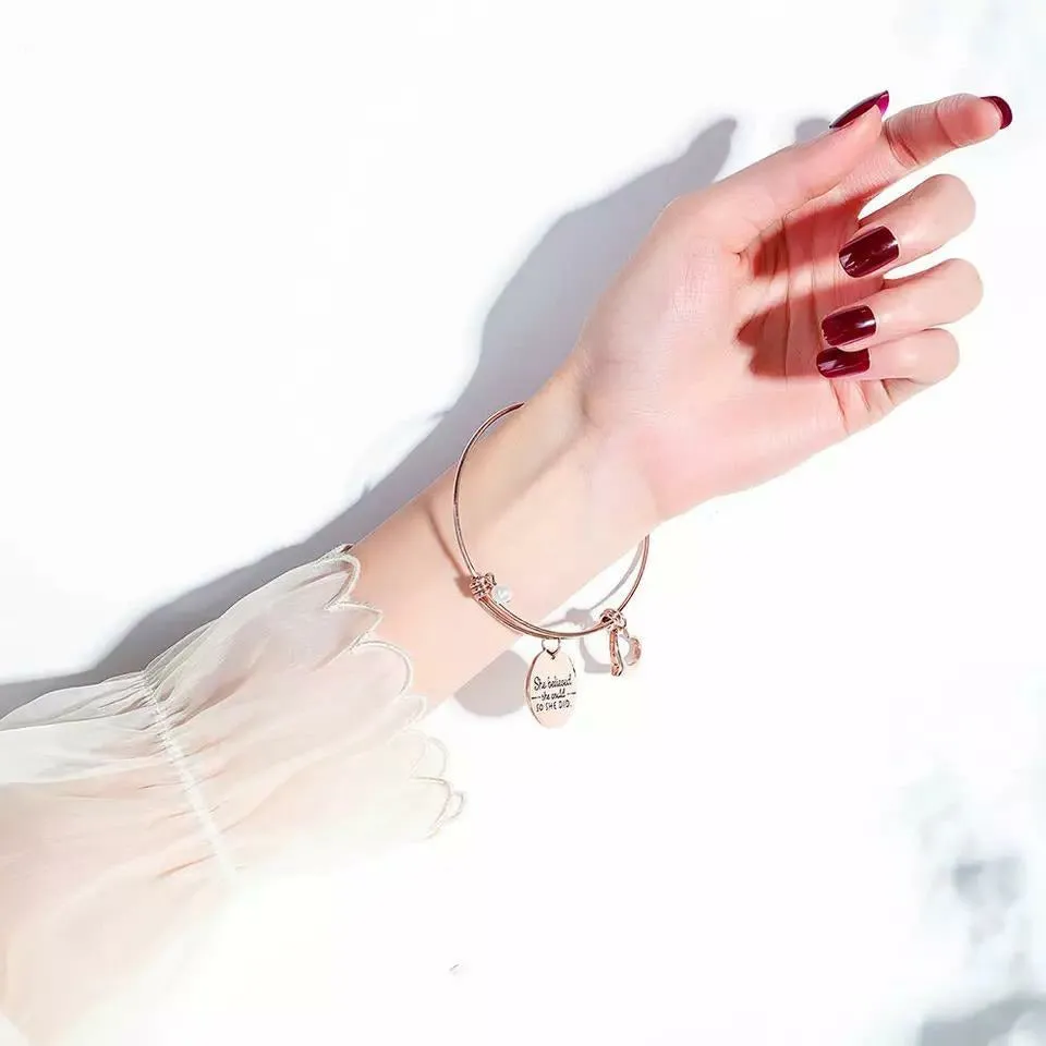 She Believed Inspirational Bangle - Rose Gold