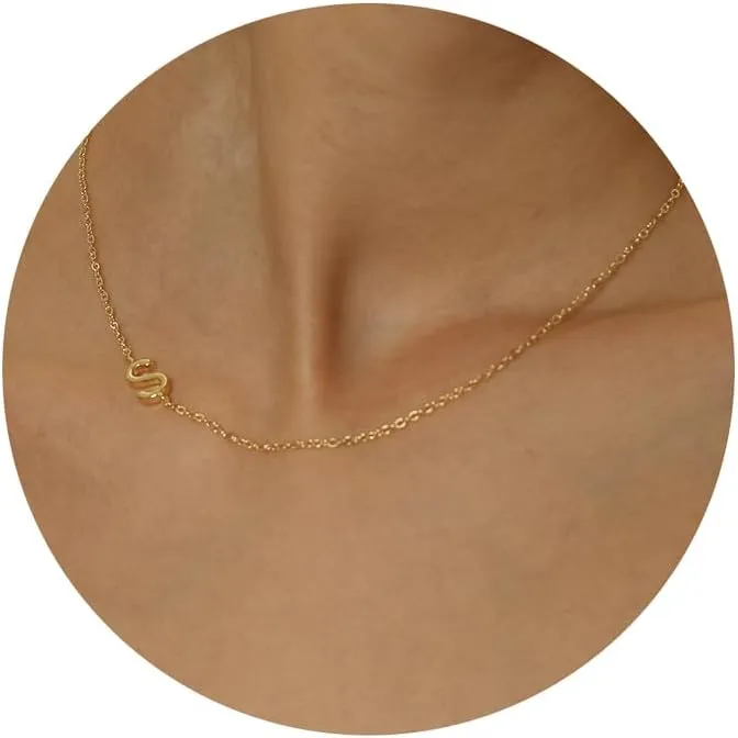 Sideways Initial Necklaces for Women, 14k Gold Plated Initial Necklace Dainty Gold Letter Necklace Simple Gold Choker Necklaces Cute Name Necklaces for Women Trendy Gold Jewelry Gifts