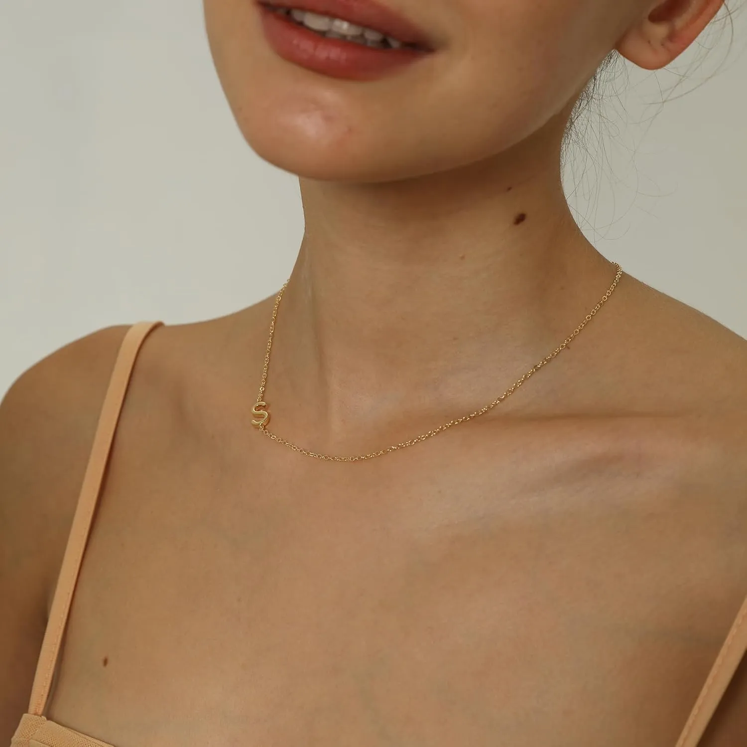 Sideways Initial Necklaces for Women, 14k Gold Plated Initial Necklace Dainty Gold Letter Necklace Simple Gold Choker Necklaces Cute Name Necklaces for Women Trendy Gold Jewelry Gifts