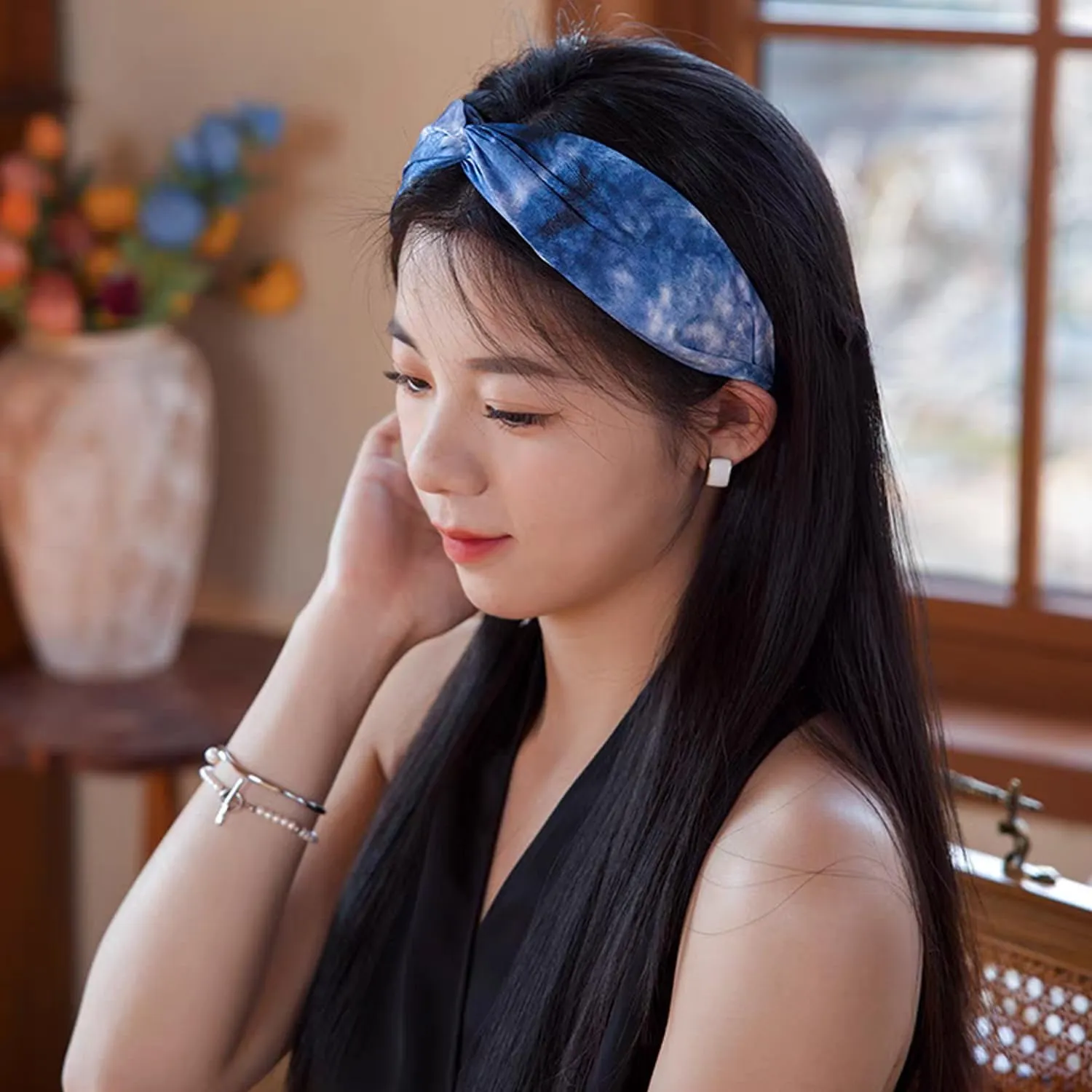 Silk Like Headbands Hair ties for Women Girls Fashion Knotted Hair Band Headbands Elastic Hair Accessories (Sky)