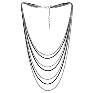 Silver Black Collar Statement Necklace Waterfall Multi-Strand Snake Chains Pendant, Minimalist