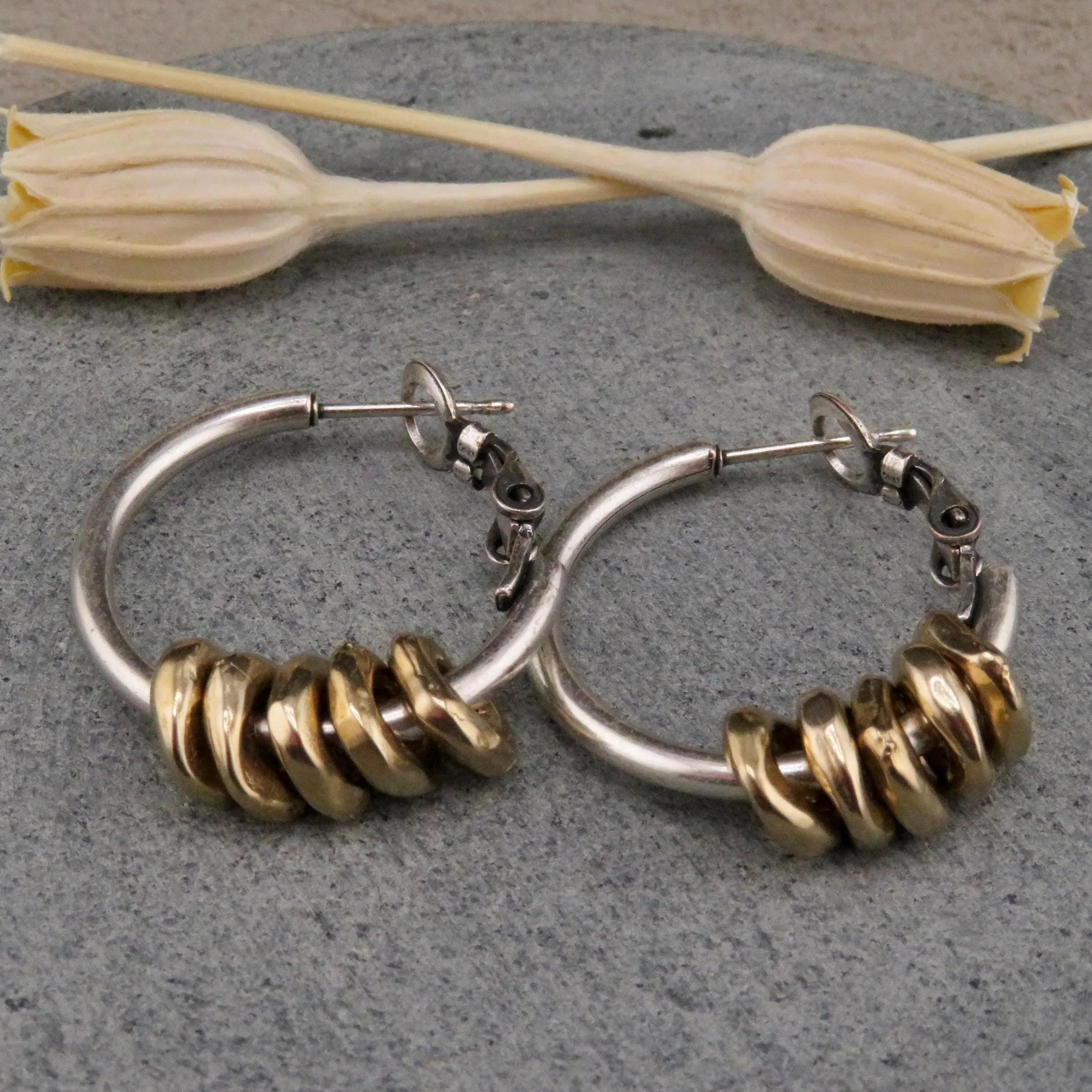 Silver Bronze Dangly Hoops