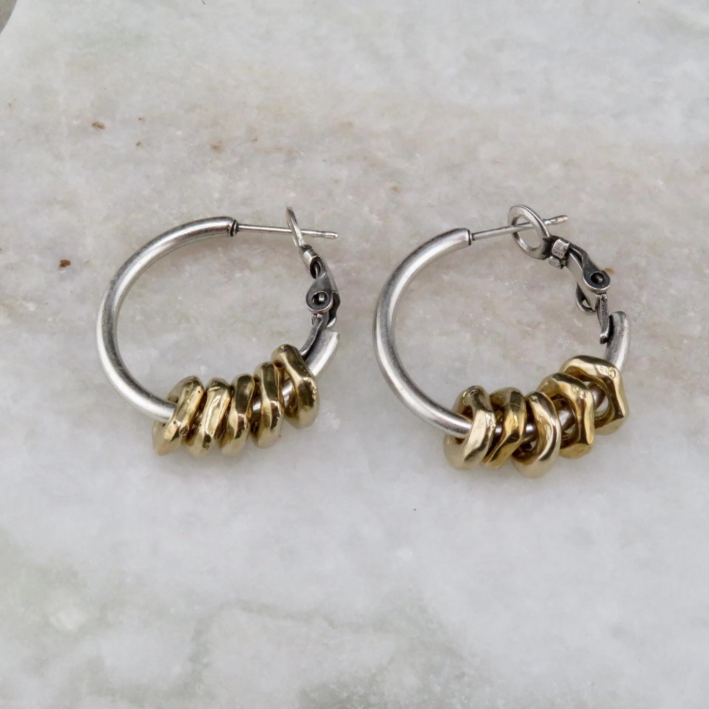 Silver Bronze Dangly Hoops