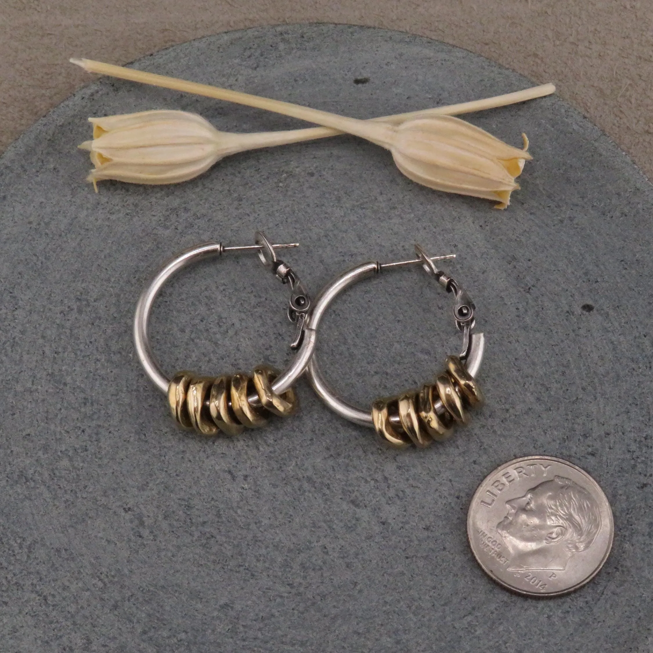 Silver Bronze Dangly Hoops