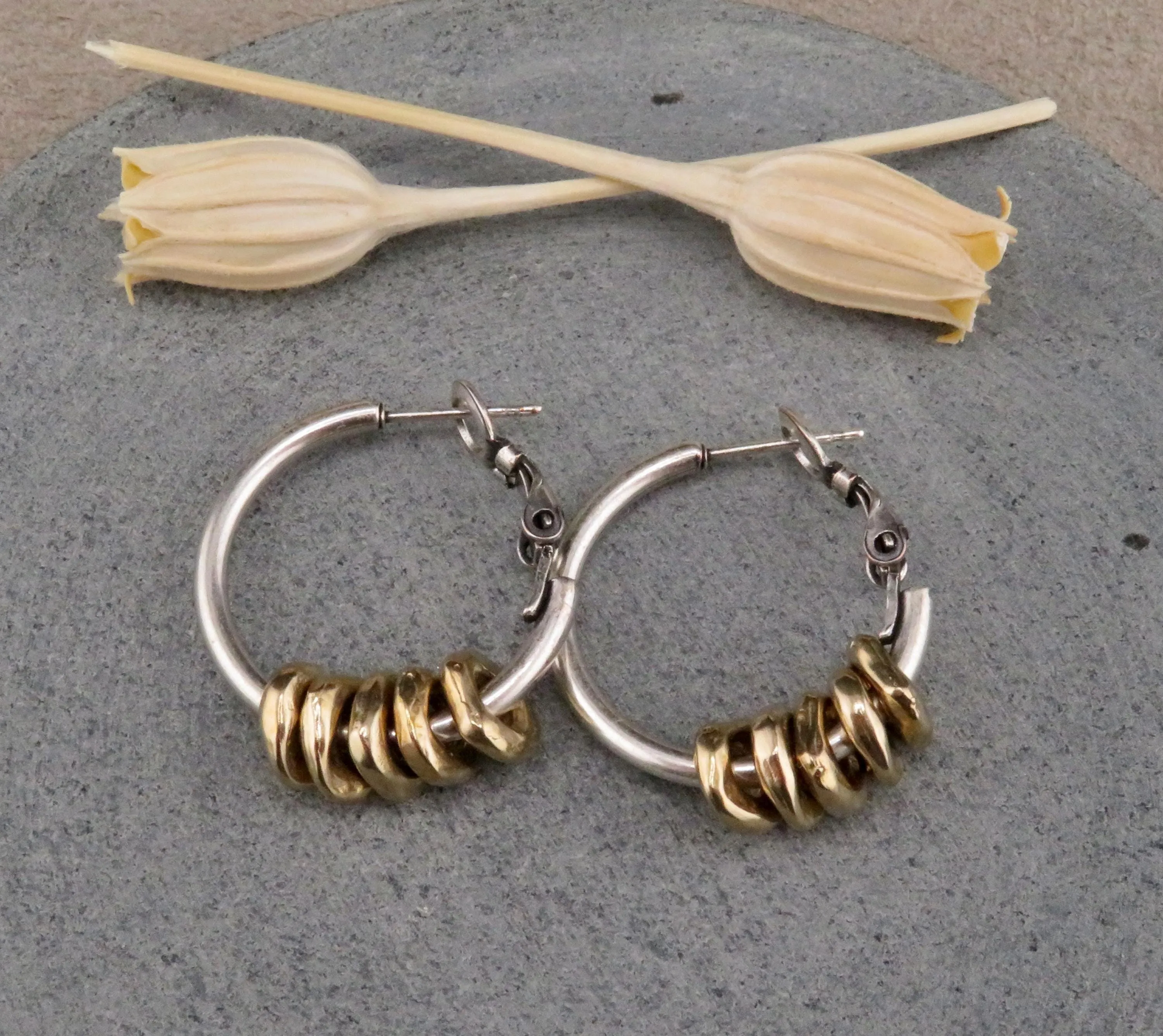 Silver Bronze Dangly Hoops