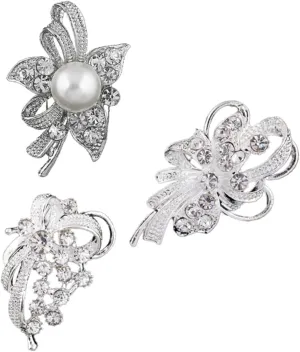 Silver Brooches Set Fashion Flower Rhinestone Breastpin for Women Rhinestone Pins and Brooches