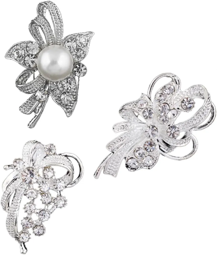 Silver Brooches Set Fashion Flower Rhinestone Breastpin for Women Rhinestone Pins and Brooches