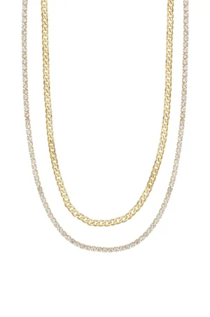 Simple Crystal and 18k Gold Plated Chain Necklace Set