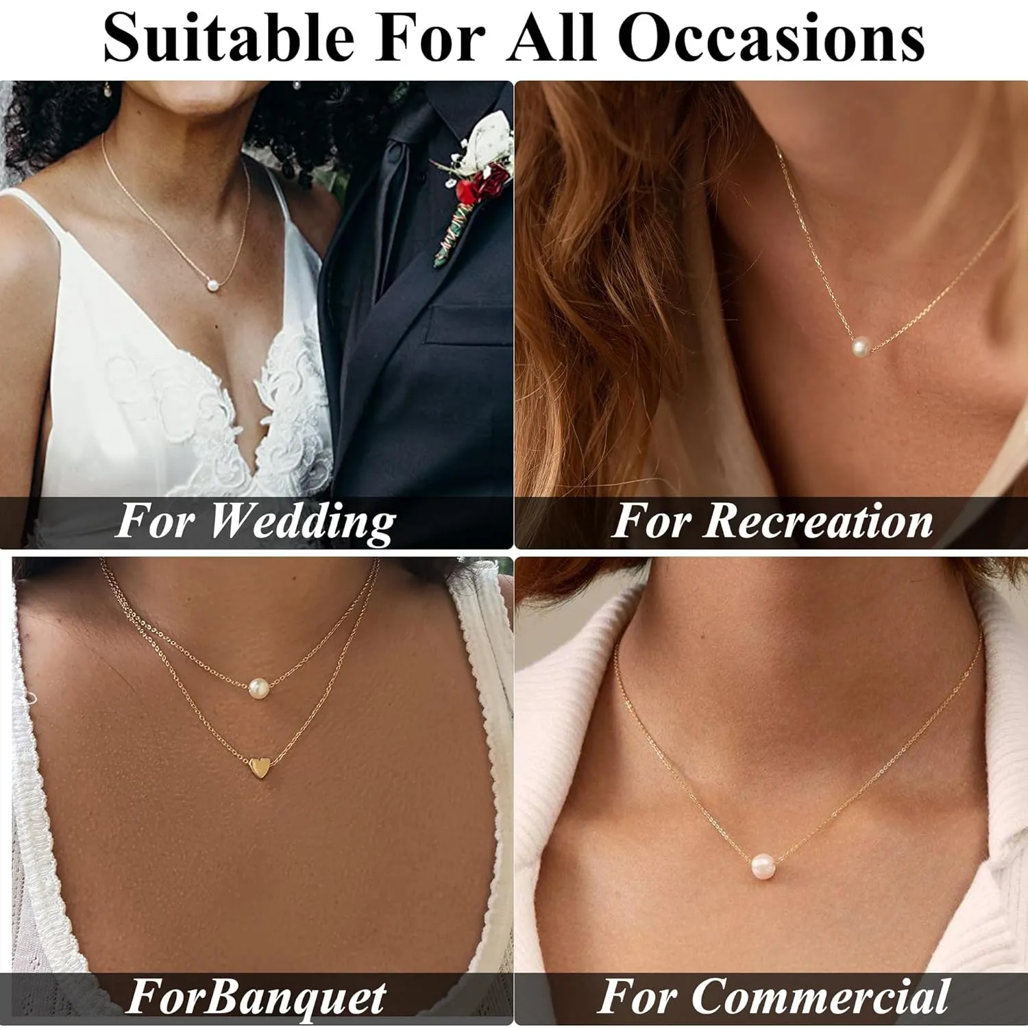 Single Pearl Necklace, 8MM Dainty Pearl Pendant Necklaces for Women, 14K Gold Strands Drop Pearl Charm Necklace, Simple Floating Gold necklace for Women as Girlfriend Brides Birthday Gifts