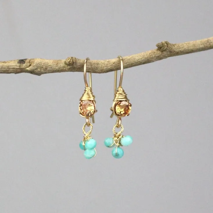Small Champagne Zircon Amazonite Clover Earrings
