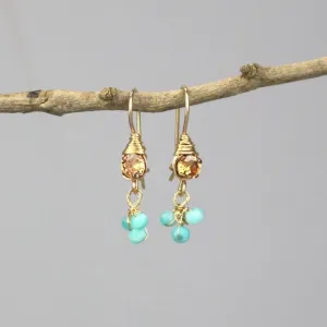 Small Champagne Zircon Amazonite Clover Earrings