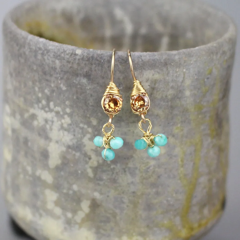 Small Champagne Zircon Amazonite Clover Earrings