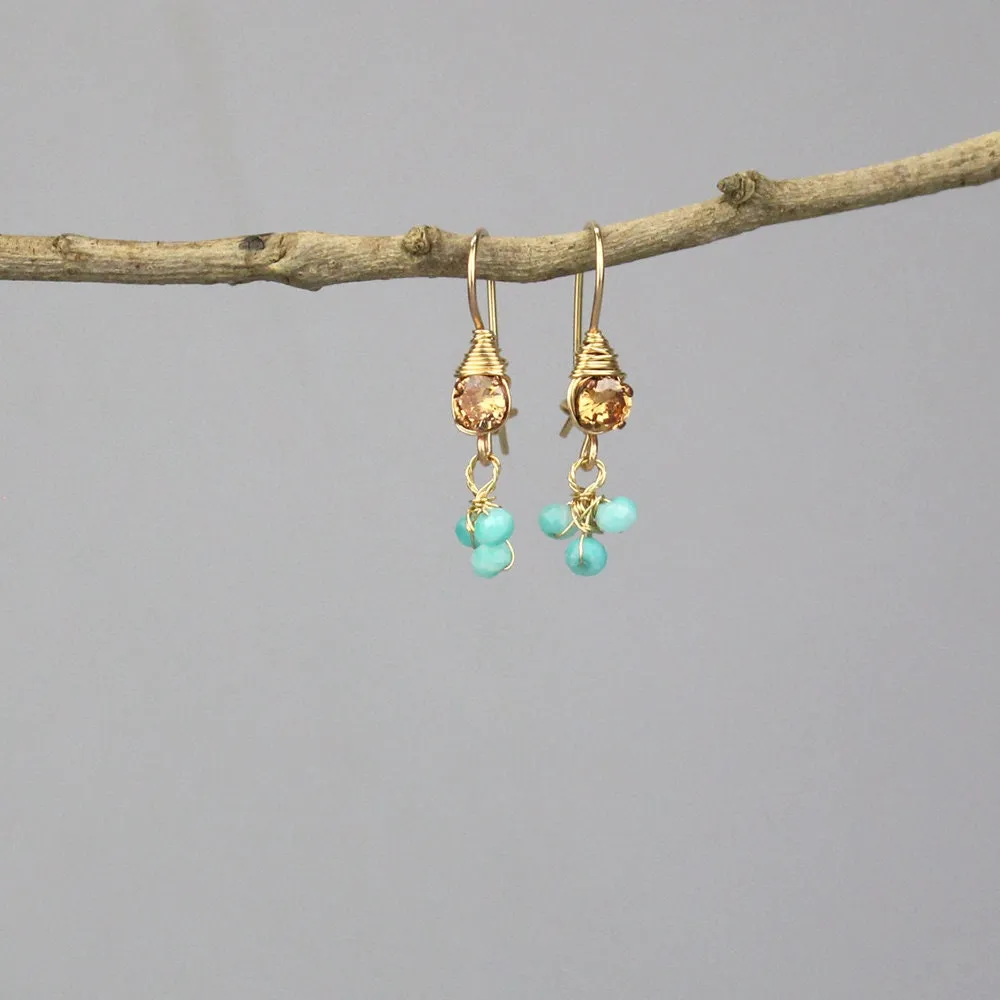Small Champagne Zircon Amazonite Clover Earrings