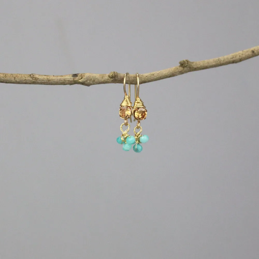 Small Champagne Zircon Amazonite Clover Earrings