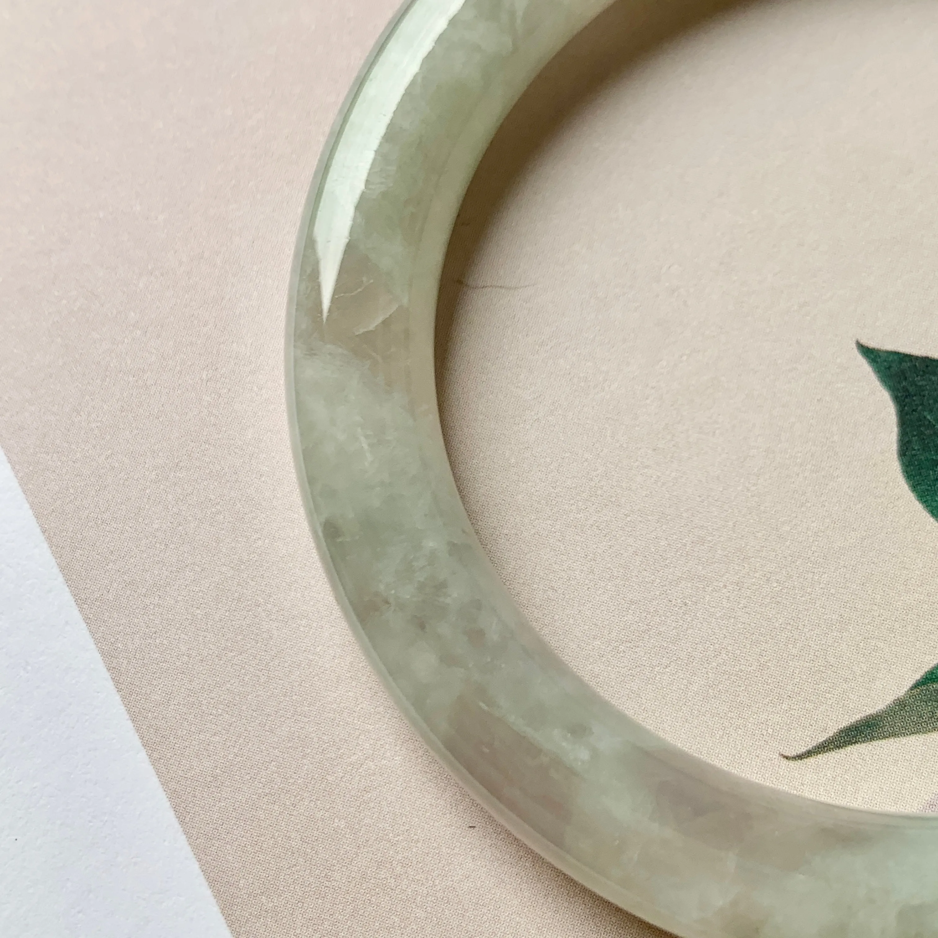 SOLD OUT: 52.4mm A-Grade Natural Light Green Jadeite Traditional Round Bangle No.151944