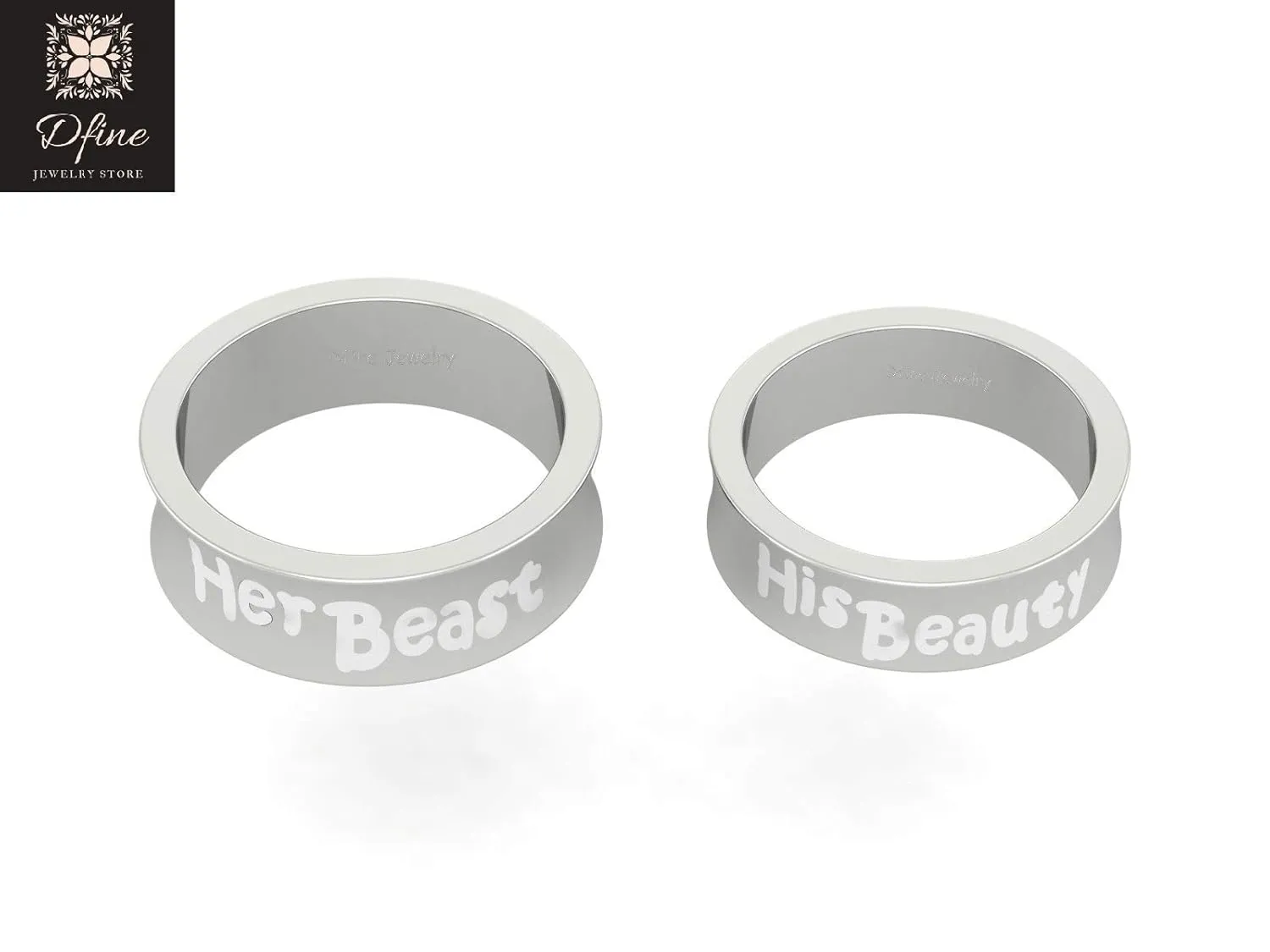 Solid 925 Sterling Silver His and Her Beauty and Beast Couple Rings Matching Wedding Bands