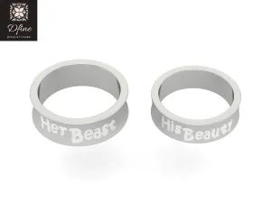 Solid 925 Sterling Silver His and Her Beauty and Beast Couple Rings Matching Wedding Bands