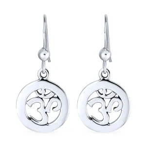 Spiritual Amulet Dangle Earrings Aum Om Ohm Sanskrit Symbol Sterling Silver