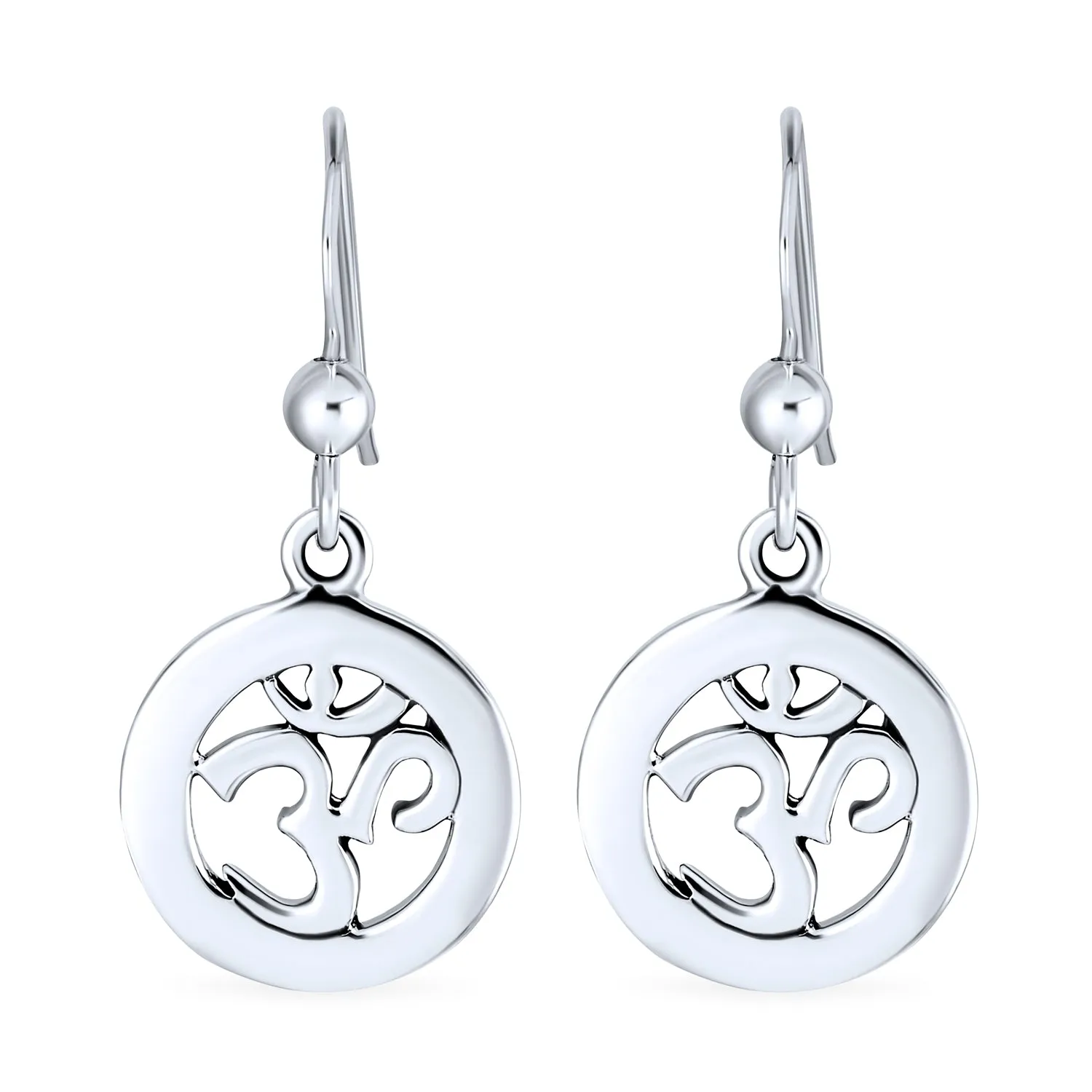 Spiritual Amulet Dangle Earrings Aum Om Ohm Sanskrit Symbol Sterling Silver