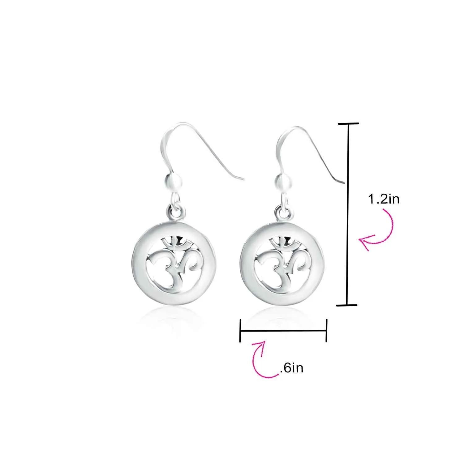 Spiritual Amulet Dangle Earrings Aum Om Ohm Sanskrit Symbol Sterling Silver