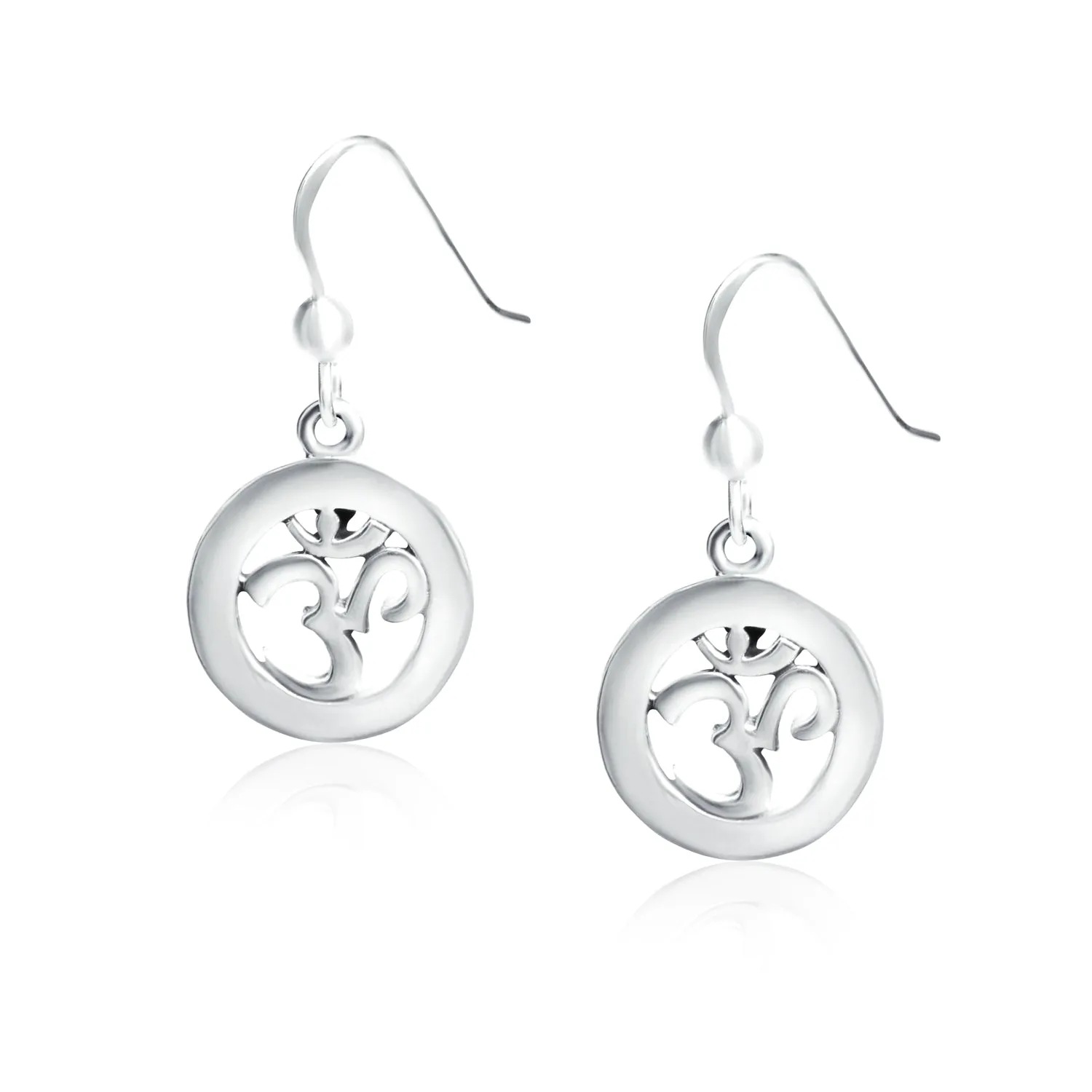 Spiritual Amulet Dangle Earrings Aum Om Ohm Sanskrit Symbol Sterling Silver