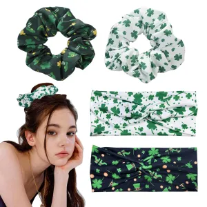 St. Patrick's Day Headbands and Hair Scrunchies Shamrock Knotted Headbands St. Patricks Day Elastic Hair Ties Hair Accessories for Women Girls
