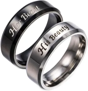 Stainless Steel Couple Rings His Hers Matching Ring Set Fashionable Wedding Promise Bands for Couples