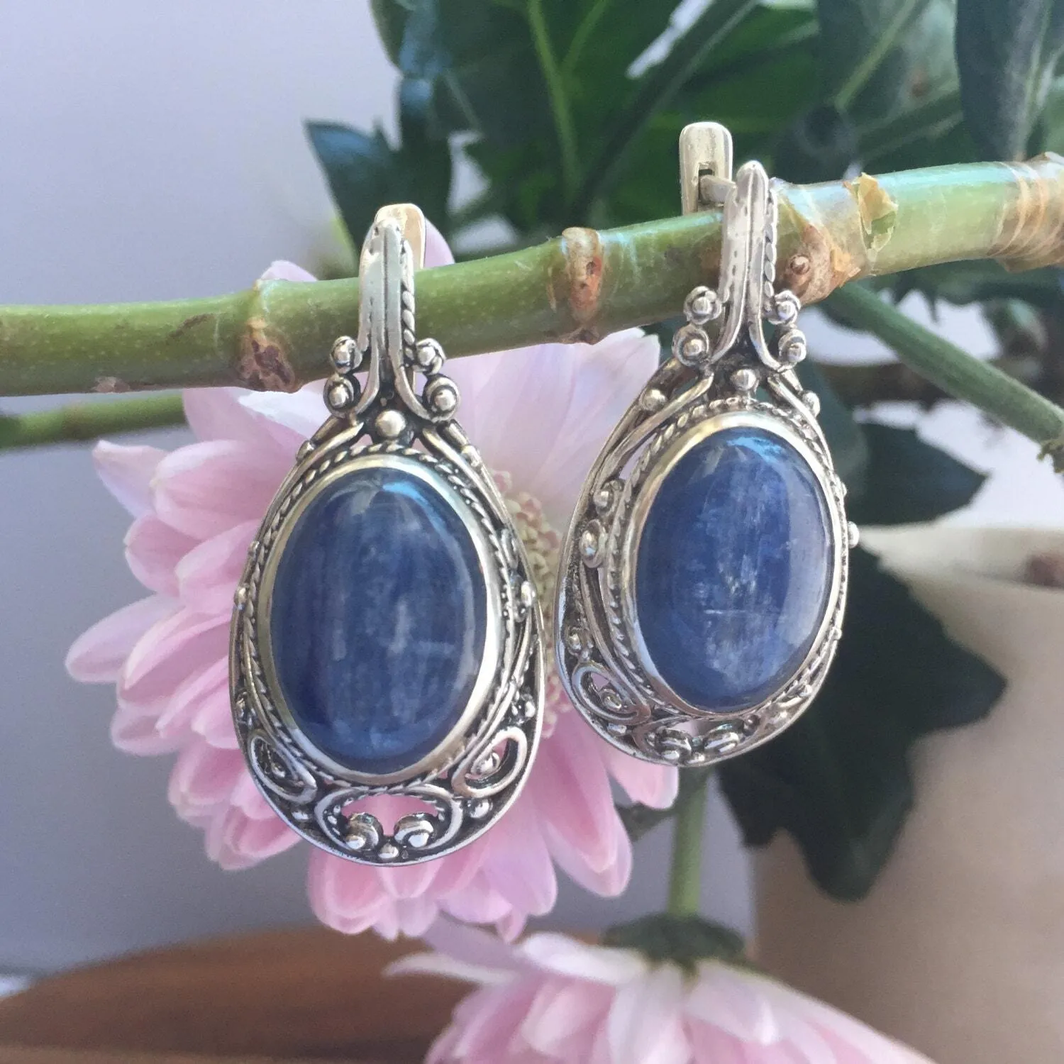 Statement Kyanite Earrings - Kyanite Heavy Earrings - Natural Kyanite Earrings