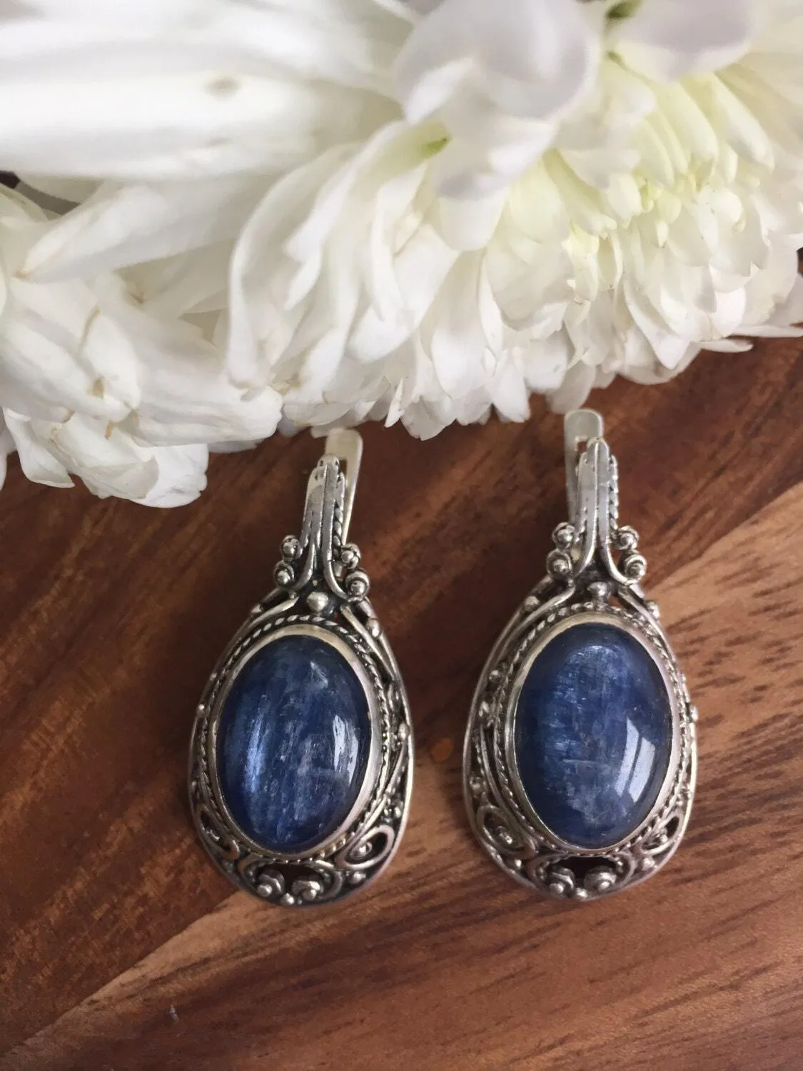 Statement Kyanite Earrings - Kyanite Heavy Earrings - Natural Kyanite Earrings