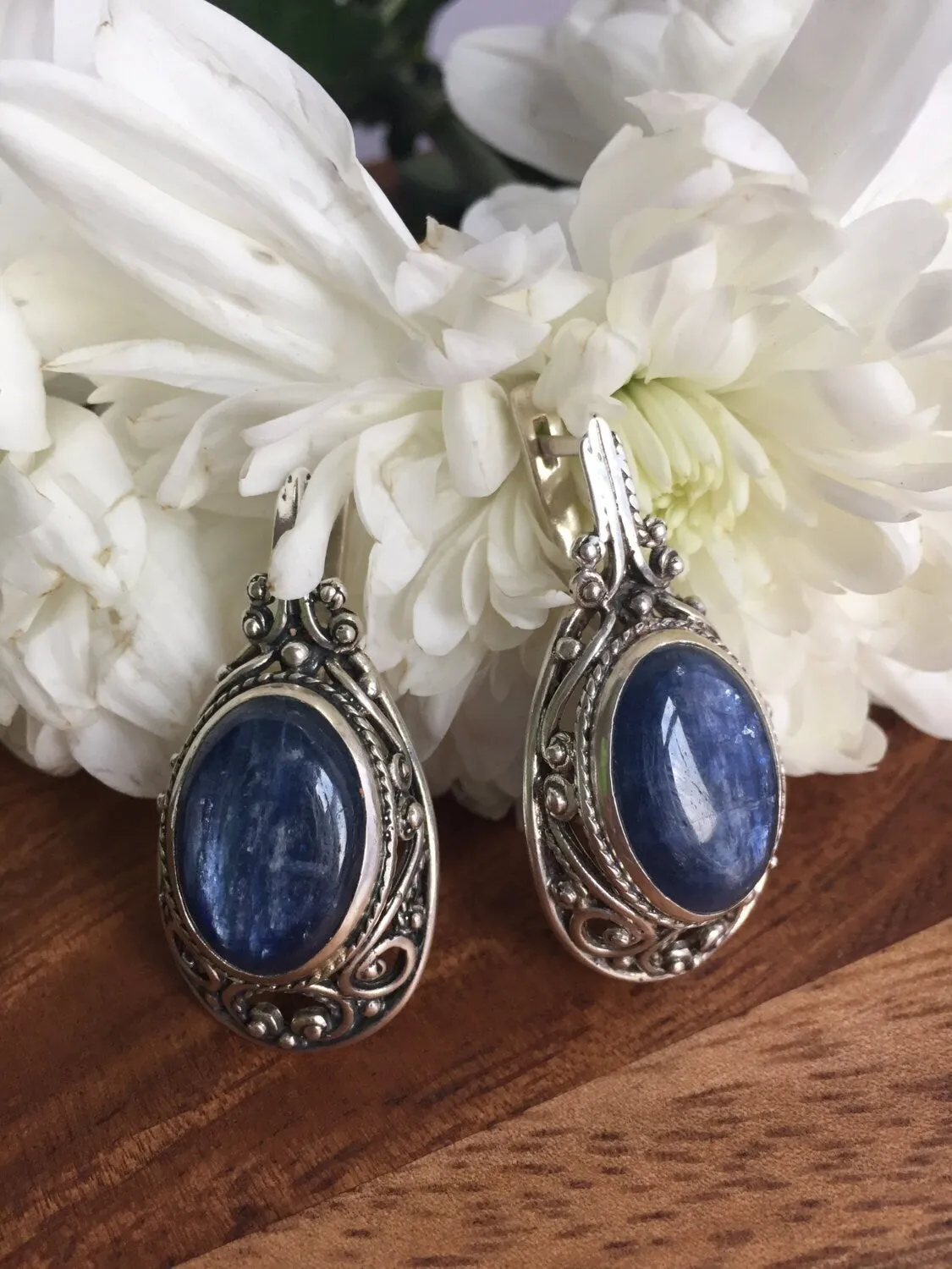 Statement Kyanite Earrings - Kyanite Heavy Earrings - Natural Kyanite Earrings