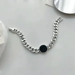 Sterling Silver Cuban Chain Bracelet - Black Onyx