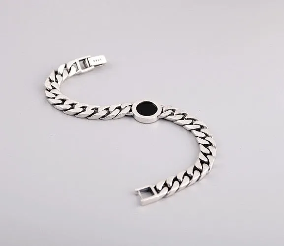 Sterling Silver Cuban Chain Bracelet - Black Onyx