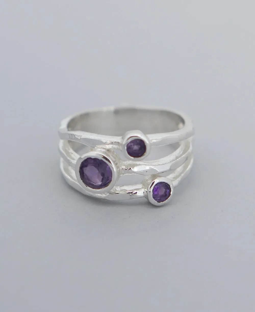 Sterling Silver Triple Amethyst Ring