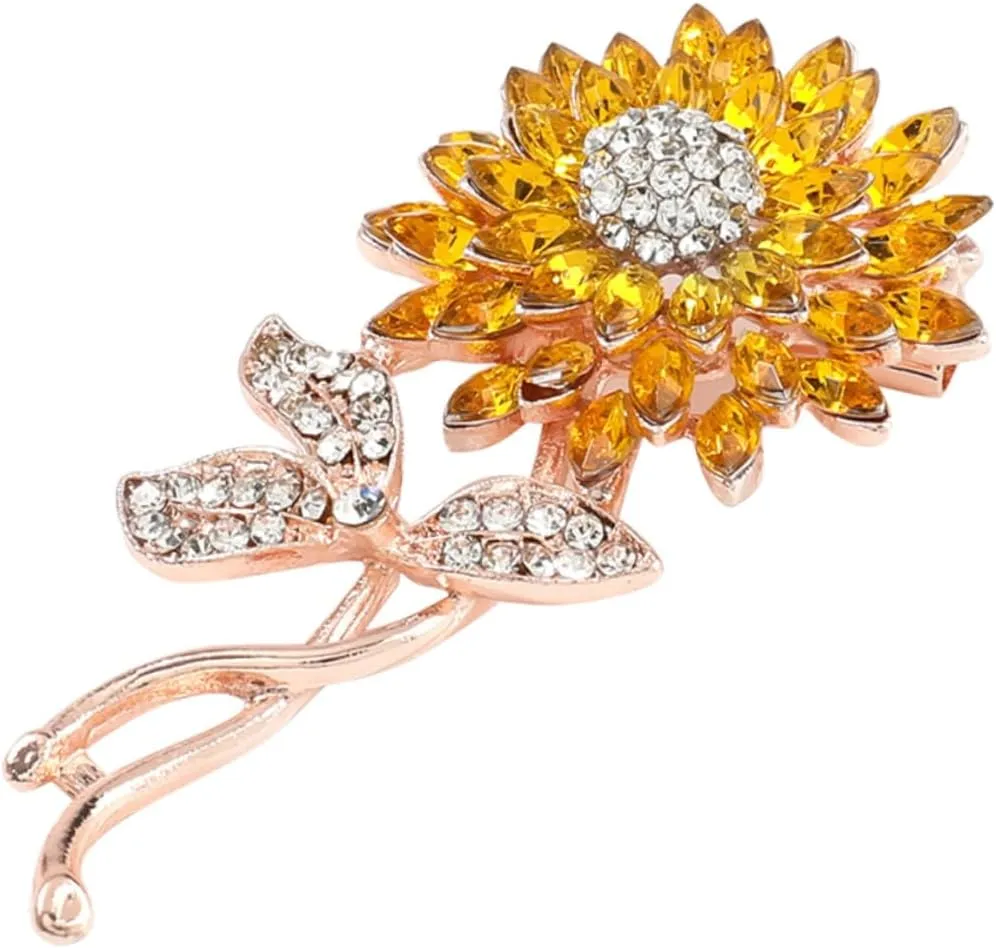 Sunflower Brooch Pin Alloy Decorative Floral Brooch for Jackets Dresses Bags Fashion Lovers Elegant Rhinestone Sunflower Design