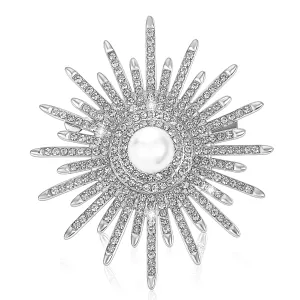 Sunflower Pearl Brooch Pins for Women, Elegant Sunflower Rhinestone Brooches, Sunflowers Brooch Pins for Women, Pearl Broochs for Wedding, Shawls, Parties, Proms, Valentine's Day