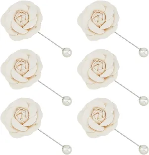 SUPERFINDINGS 6Pcs Camellia Polyester Pine with Pearl PapayaWhip Flower Bouquet Pins Elegant Camellia Brooches for Women Coat Handbag Accessories Wedding Party